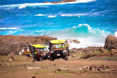 aruba beach jeep tour Explore the wild side of Aruba in your very own personal UTV, an off-road 4×4 vehicle! See and enjoy some of Aruba’s most renowned natural wonders such as The Natural bridge ruins, the Cave Pool where you can ‘cliff jump’ for a nice swimming experience